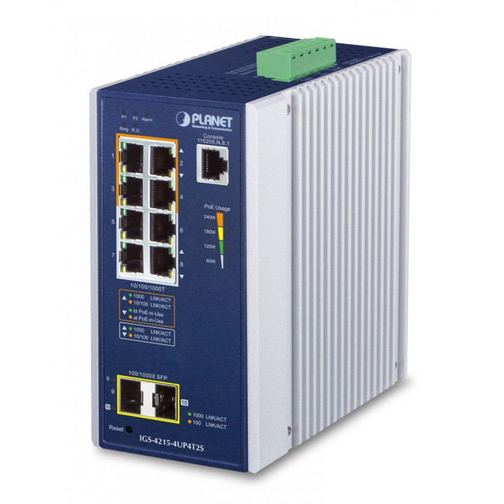 PLANET IGS-4215-4UP4T2S Pramoninis PoE jungiklis 4x 90W