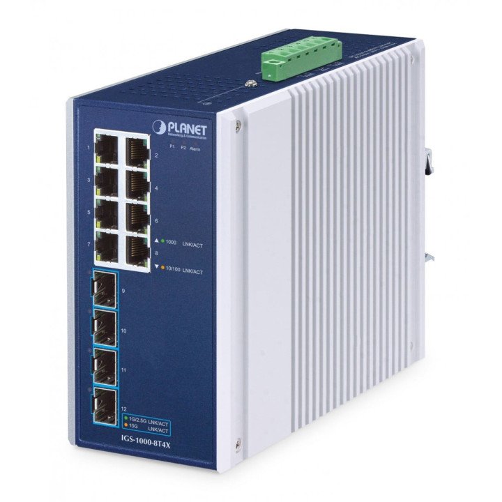 PLANET IGS-1000-8T4X Pramoninis 8 prievadų Gigabit jungiklis