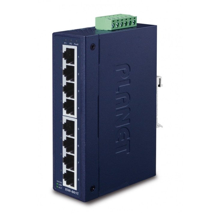 Planet ISW-801T IP30 Тонкий 8-портовый промышленный коммутатор Fast Ethernet (от -40 до 75 градусов C)