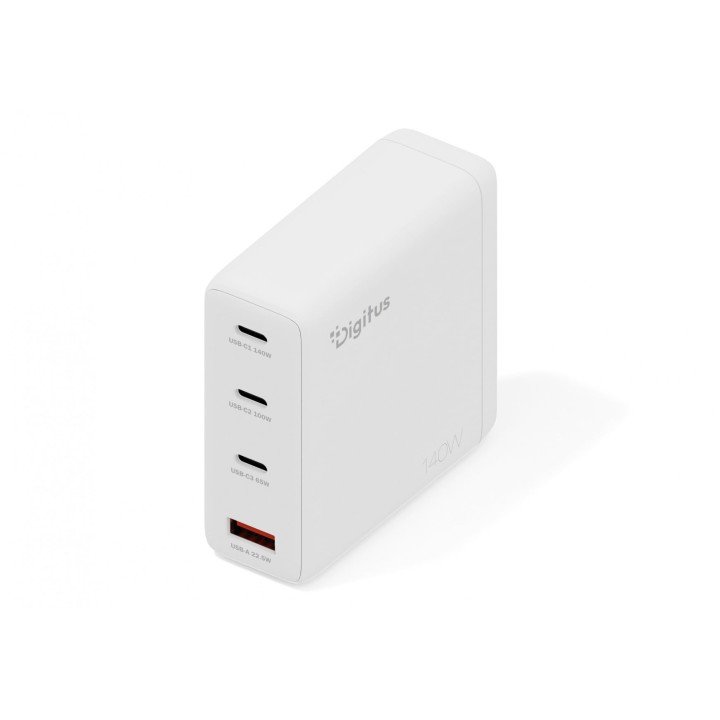 DIGITUS DA-10305 GaN II Wall Charger 140W | 3x USB-C, 1x USB-A | PD 3.0, QC 3.0 | White