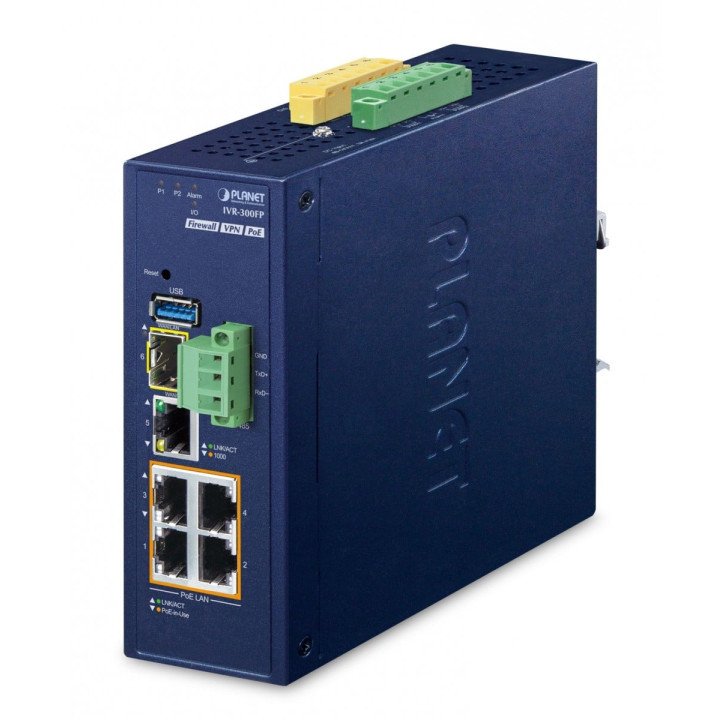 PLANET IVR-300FP Industrial VPN Security Gateway with 4-Port PoE+ and AP Controller