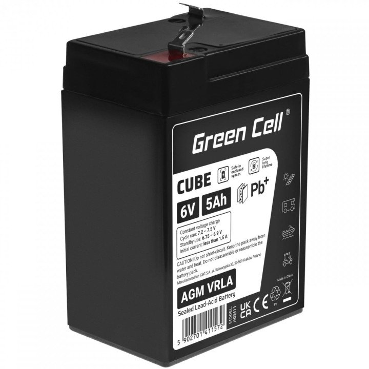 Green Cell AGM6V5AH-J 6V 5Ah AGM akku IP54