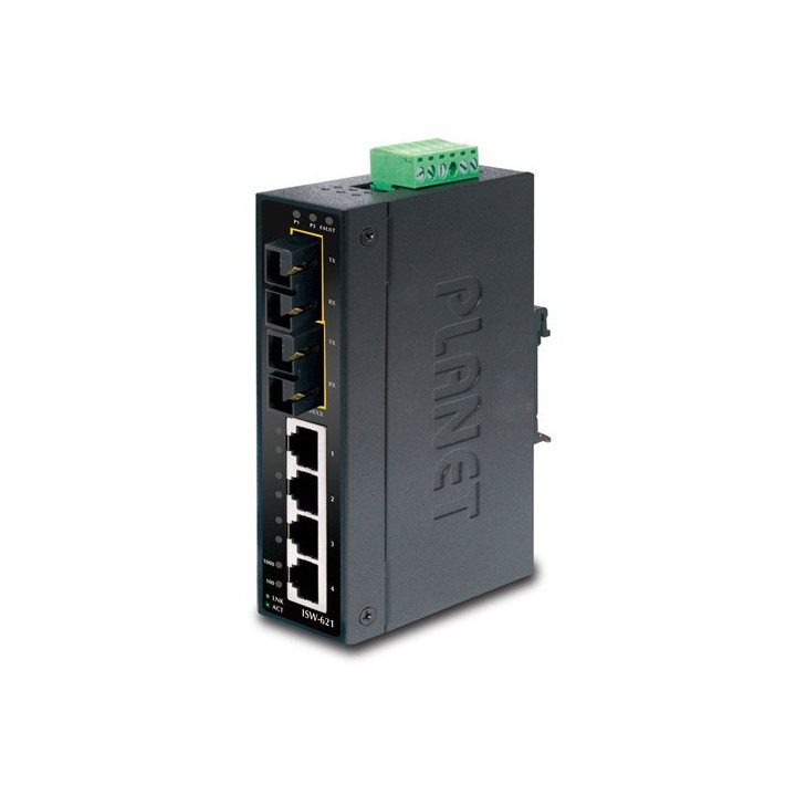 PLANET ISW-621 IP30 Slim Type 4-Port Industrial Ethernet Switch + 2-Port 100Base-FX (SC) (-10 to 60°C), UL Certified
