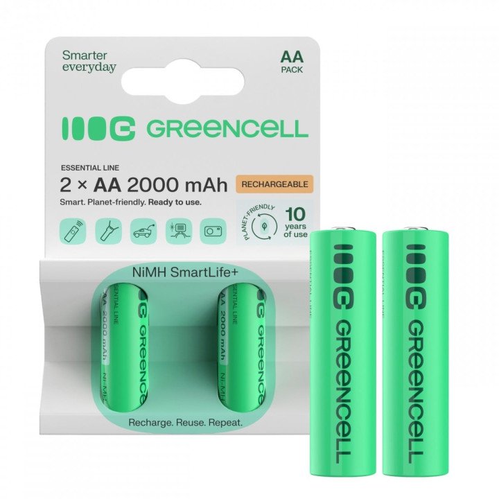 Green Cell Rechargeable Batteries 2x AA HR6 2000mAh