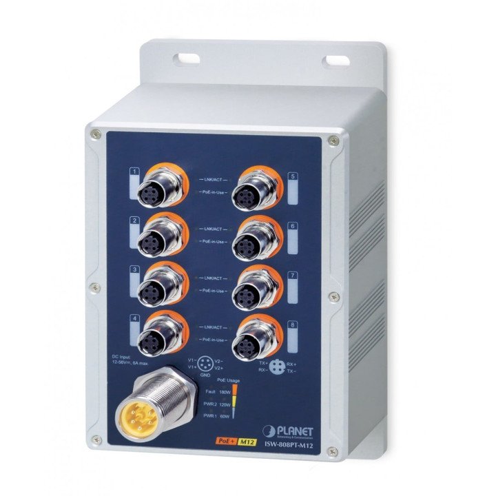 PLANET ISW-808PT-M12 Industrial 8-Port PoE+ Switch, IP67, -40~75°C
