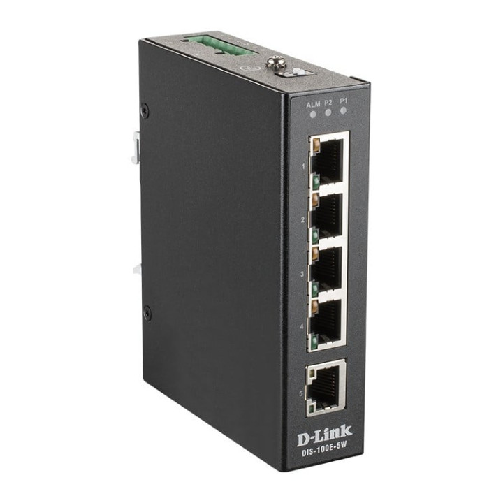 D-Link DIS-100E-5W neaizsargāts 5 portu Fast Ethernet slēdzis 10/100Mbps, 12-58V līdzstrāva