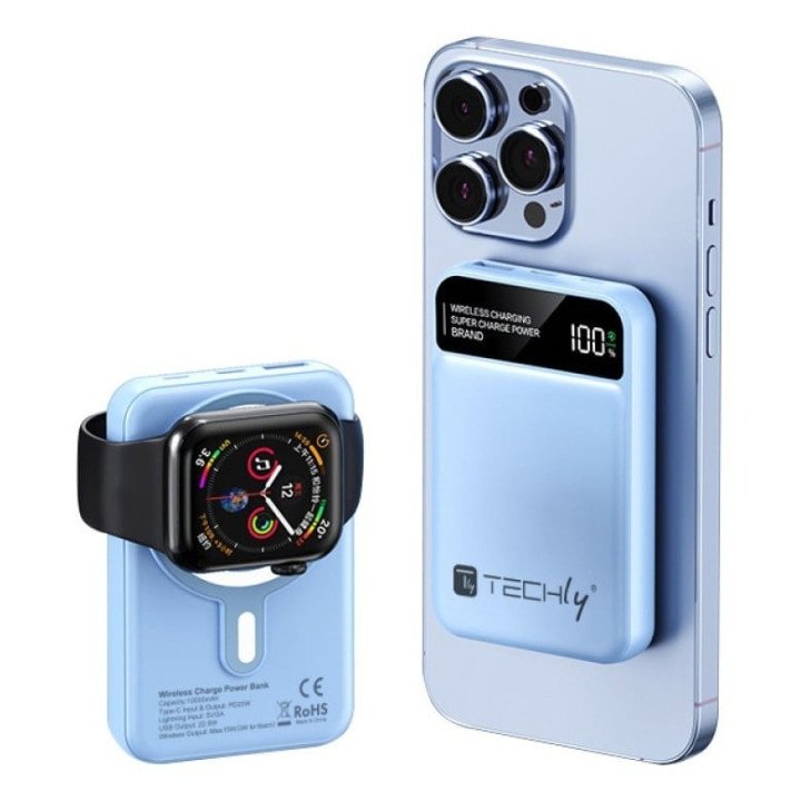 Techly I-CHARGE-10LCDBL Wireless Magnetic Power Bank 10,000 mAh