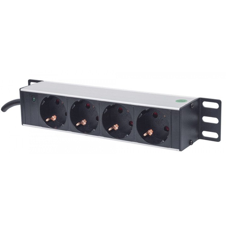 Intellinet 10" 1U Rackmount 4-Way Power Strip - German Type, 1.8m Cord (Euro 2-pin Plug)