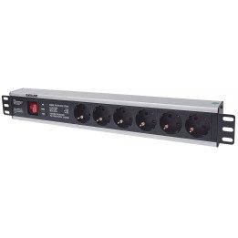 Intellinet 713962 19" 1.5U Rackmount 6-Way Power Strip with Surge Protection, German Type F, 3m Cord