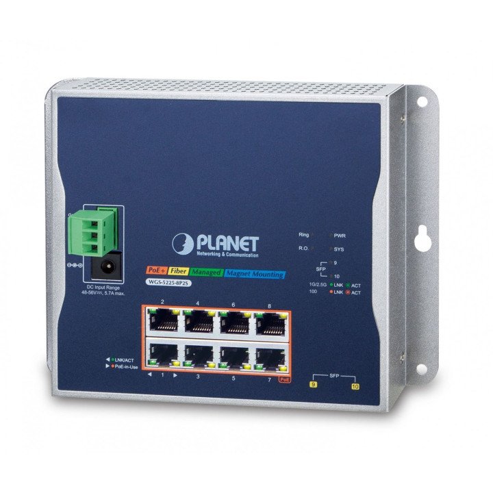 PLANET WGS-5225-8P2S hallatav PoE+ lüliti