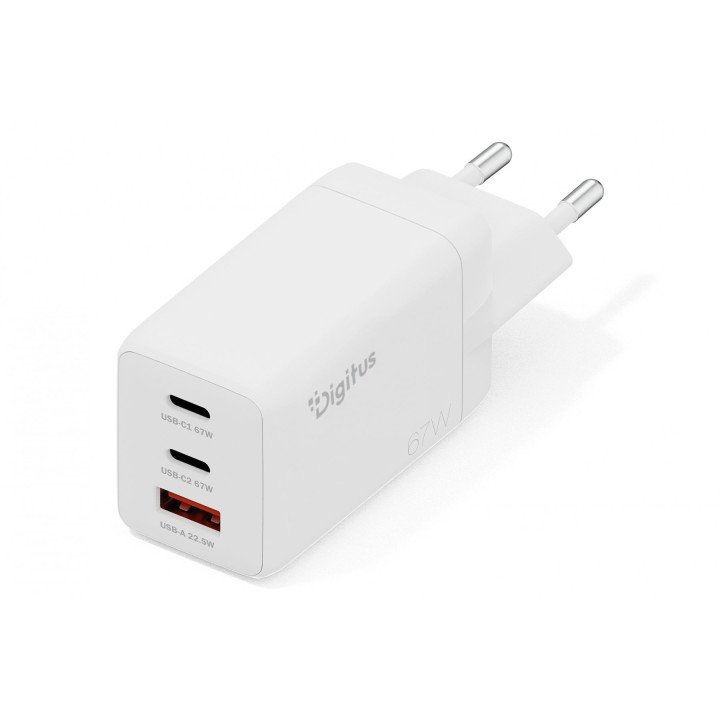 DIGITUS DA-10303 GaN II Wall Charger 67W | 2x USB-C, 1x USB-A | PD 3.0, QC 3.0 | White