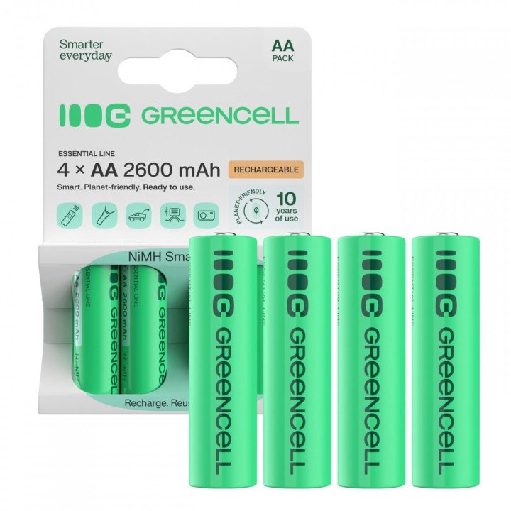 Green Cell Rechargeable Batteries 4x AA R6 2600mAh