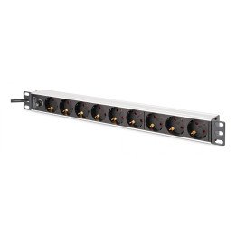 DIGITUS DN-95437 PDU Rack Power Strip 19" with 9 Schuko Sockets, 2m Cable, IEC C14 Plug, 10A, Aluminium