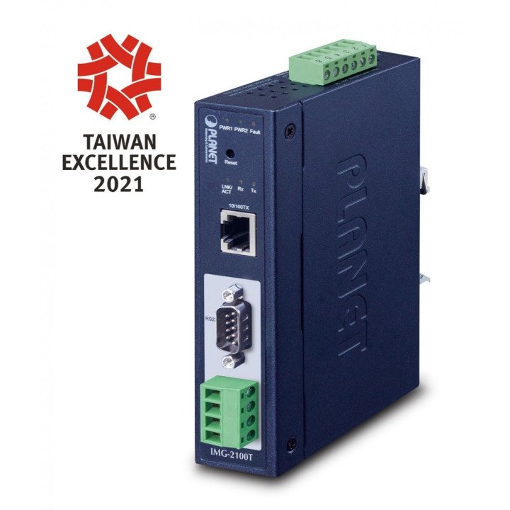 Planet IMG-2100T Industrial 1-Port RS232/RS422/RS485 Modbus Gateway, 10/100BASE-TX, -40~75°C, 9~48V DC, DIN Rail