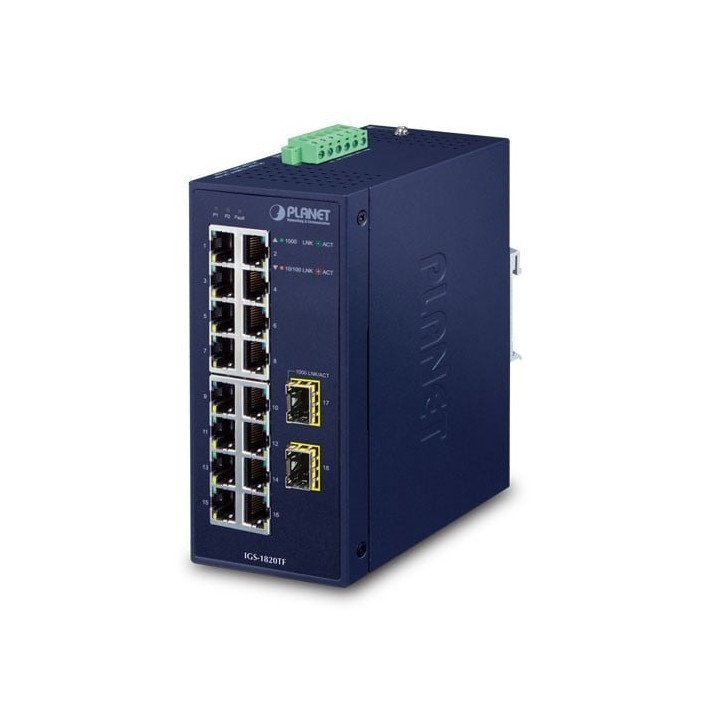 PLANET IGS-1820TF Managed Gigabit Ethernet Switch, 16-Port 10/100/1000T + 2 SFP, IP30, -40~75°C