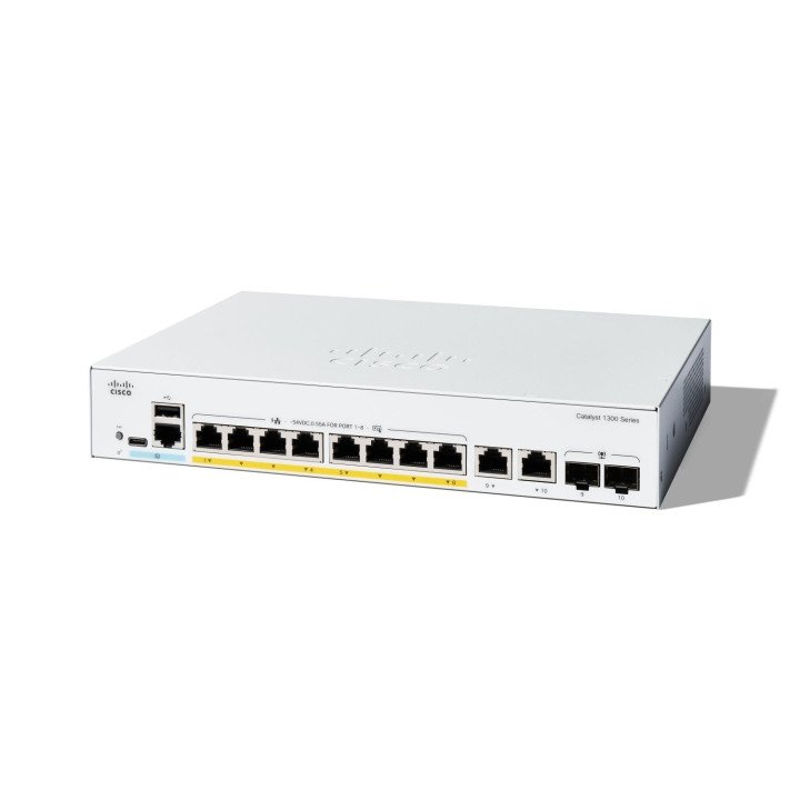 Cisco C1300-8P-E-2G Managed PoE Gigabit Switch, 8 Ports, Lifetime Protection