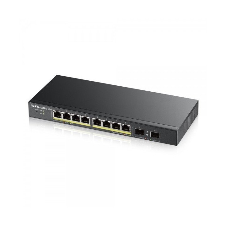ZyXEL GS1900-8HP-EU0103F 8-Port Gigabit L2 PoE+ Smart Switch, 70W, Desktop, Fanless