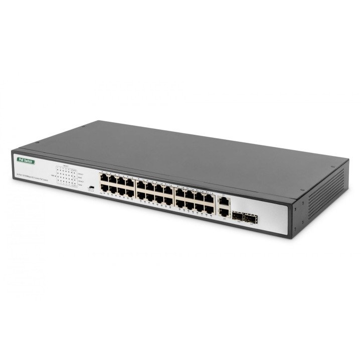 DIGITUS DN-95343 Fast Ethernet PoE Switch 24-Port PoE + 2 Combo, 370W PoE Budget