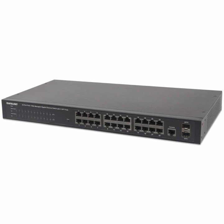 Intellinet 24-Port Web-Managed Switch with PoE+ and 2 Mini Gbic Ports
