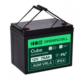 Green Cell AGM12V75AH-J 12V 75Ah AGM VRLA IP54 Battery for Motorhomes, Solar, Boats