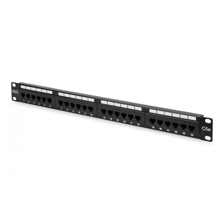 DIGITUS DN-91524U Cat5e UTP Patch Panel, 24-Port, 1U, 19" Rack Mount, Black