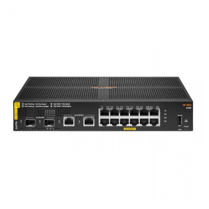 HPE Aruba 6100 12G Class4 PoE 2G/2SFP+ 139W Managed L3 Gigabit Ethernet PoE Switch (JL679A)