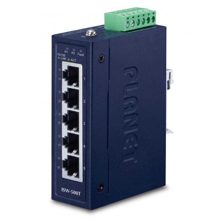 PLANET ISW-500T 5-Port 10/100TX Fast Ethernet Switch, IP30, -40~75°C, UL Certified