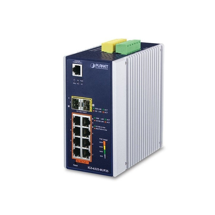 PLANET IGS-6325-8UP2S IP30 DIN-kisko Industrial L3 8-porttinen 10/100/1000T 802.3bt PoE + 2-porttinen 1G/2.5G SFP Full Managed S