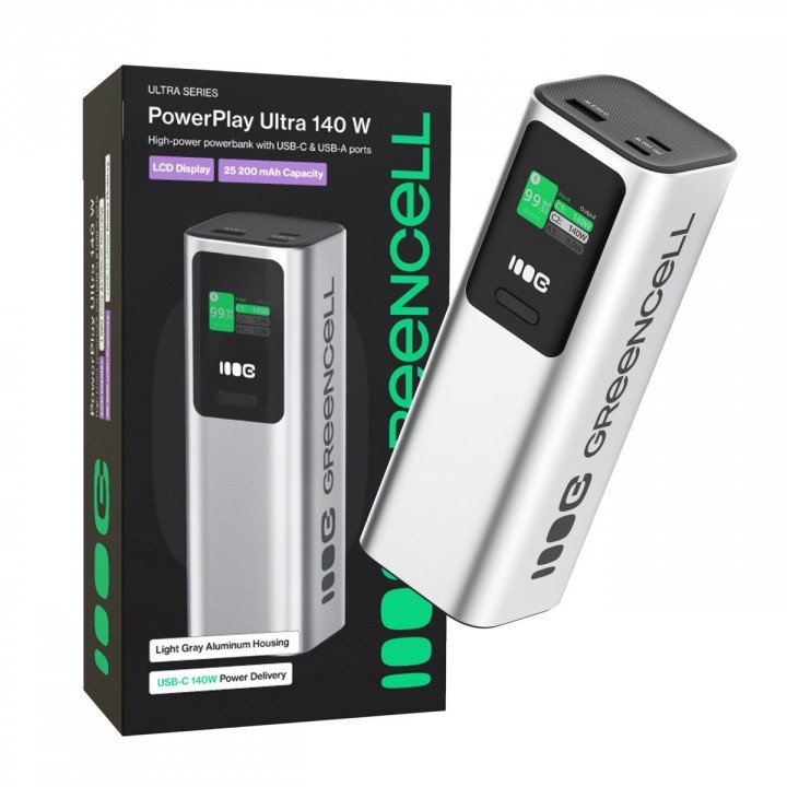 Green Cell PowerPlay Ultra Powerbank 25200mAh 140W PD USB-C Fast Charging for Laptop, MacBook, iPhone 16 15 14 Pro Max