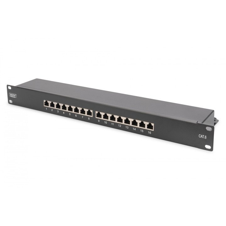 DIGITUS DN-91616S-B Cat6 STP 16-Port Patch Panel 1U Black