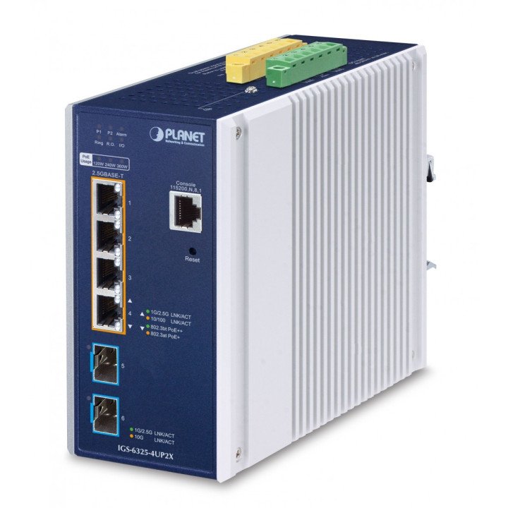 PLANET IGS-6325-4UP2X L3 Managed Industrial PoE++ Switch (4x 2.5GbE PoE, 2x 10G SFP+, 360W)