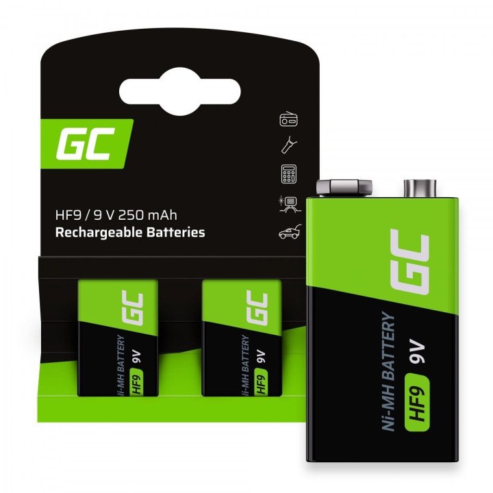 Green Cell GR18 Rechargeable Batteries 2x 9V HF9 Ni-MH 250mAh