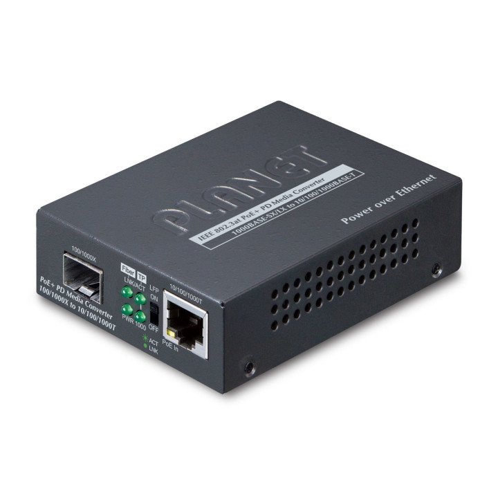 PLANET GT-805A-PD 802.3at PoE+ PD Gigabit Media Converter (10/100/1000BASE-T - 100/1000BASE-X SFP)