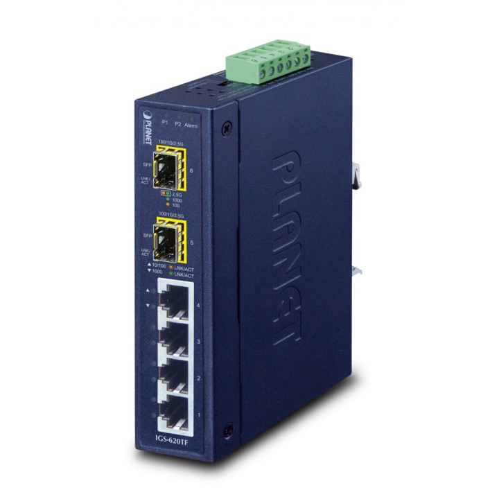 PLANET IGS-620TF Industrial 6-portti Gigabit Managed Switch (4x RJ45 + 2x SFP, -40~75°C, kaksoisDC/AC)
