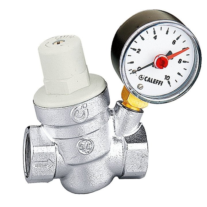 Caleffi 533241 Pressure Regulator, Angled, with 1/2" Pressure Gauge
