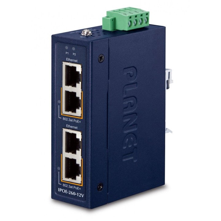 PLANET IPOE-260-12V Gigabit Ethernet PoE Switch, Wall Mountable, 2-Port