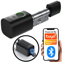 Tuya Smart Lock Cylinder 60-90mm Fingerprint PIN Bluetooth RFID Black