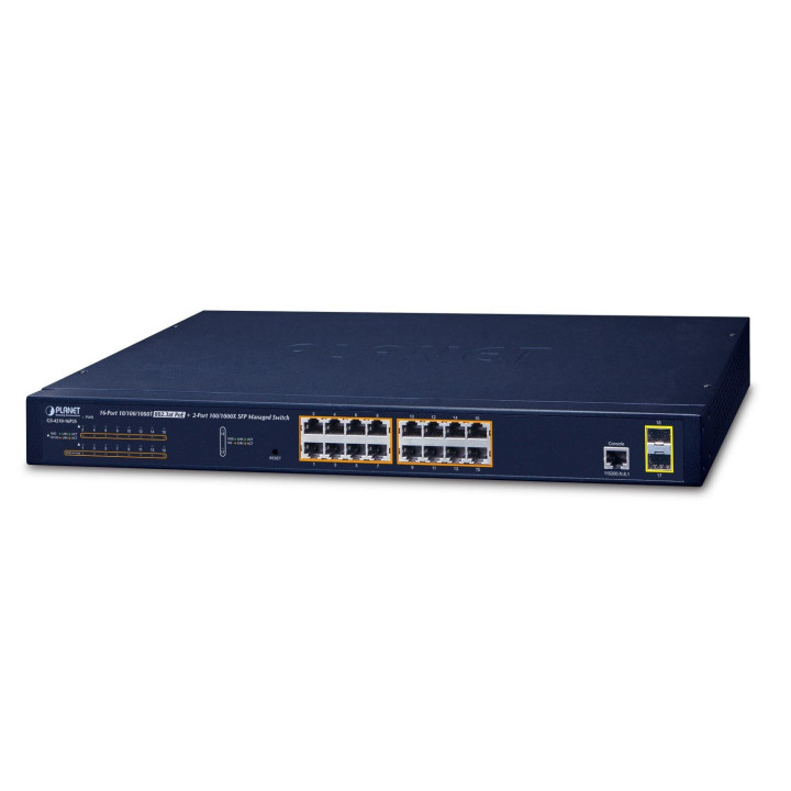 PLANET GS-4210-16P2S Pārvaldīts Gigabit PoE+ slēdzis ar 16 PoE+ portiem un 2 SFP slotiem