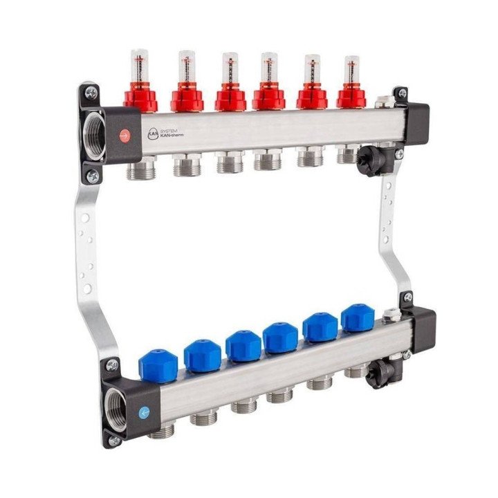 KAN-therm 1316157081 InoxFlow Manifold with Flow Meters and Valves for UFST Series Actuators 6 Circuits