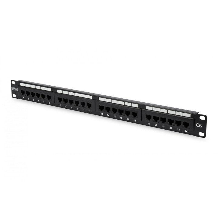 DIGITUS DN-91624U Cat6 UTP Patch Panel, 24-Port, 1U, 19", Black