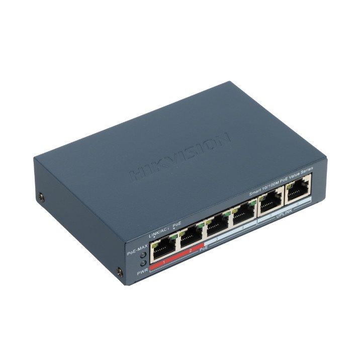 Hikvision DS-3E1106P-EI/M 6-Port Unmanaged PoE Switch, 4 PoE Ports, 60W Budget
