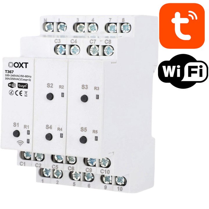 OXT 5-Channel WiFi Smart Relay Controller 16A DIN Rail Tuya