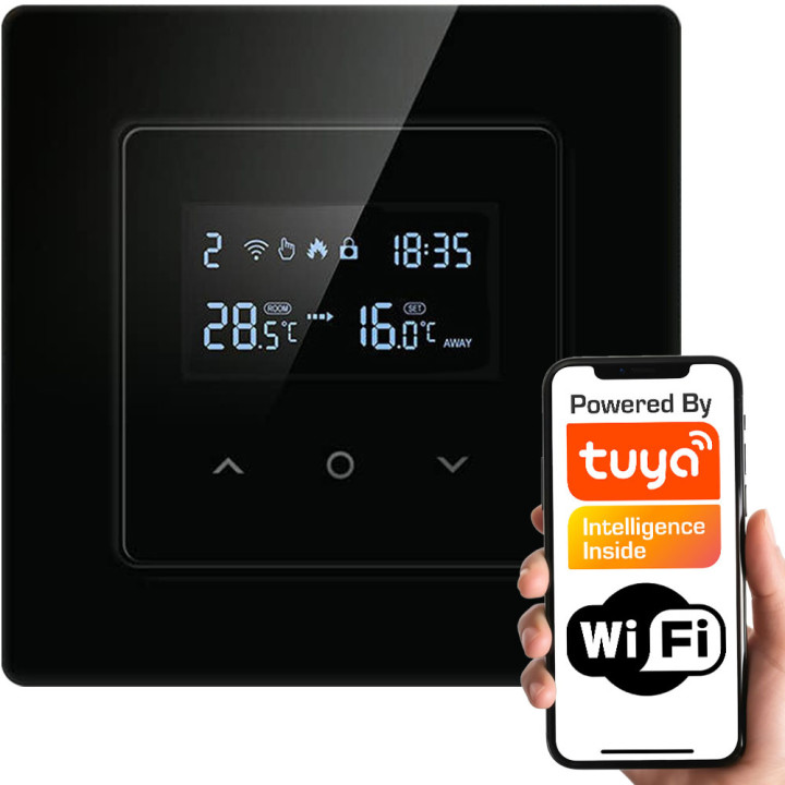 PSMART Smart Thermostat 16A lattialämmitys musta RM-sarjan WiFi TUYA