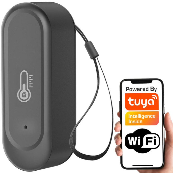 Āra ūdensizturīgs temperatūras un mitruma sensors, melns āra IP65 WiFi TUYA