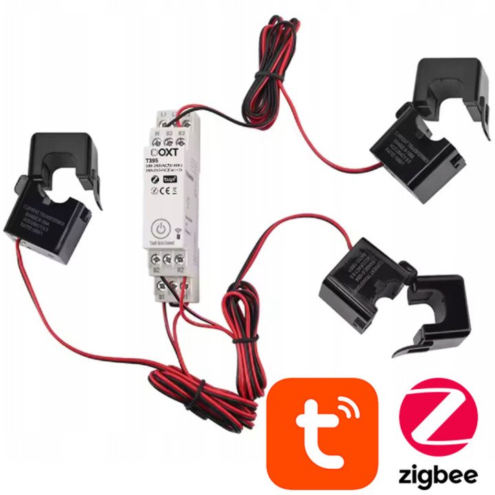 OXT Smart 3-Phase DIN Rail Energy Meter with CT Clamps 100A/60A ZigBee TUYA T395