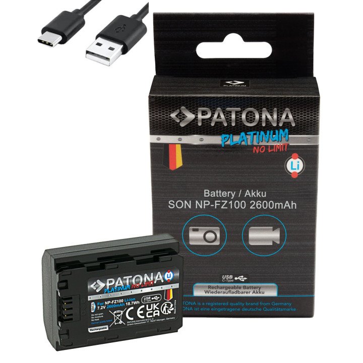 Patona PT1360 Battery Sony NP-FZ100 2600mAh Li-Ion Platinum USB-C Charger