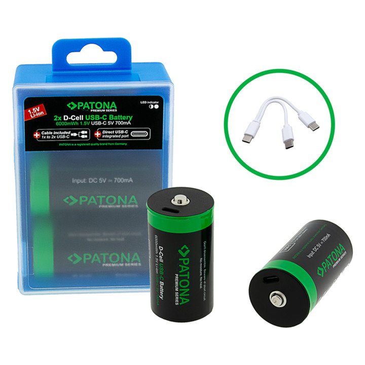 Аккумулятор LR20 mono D Li-lon 4000мАч 1,5В-2кс с зарядным устройством USB-C
