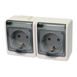BETA surface socket 2-gang with grounding and transparent cover white IP44
