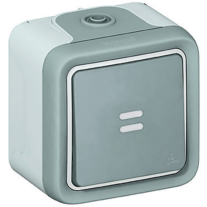 Painike Plexo IP 55 - valaistu N/O-kosketin - pinta-asennus - harmaa