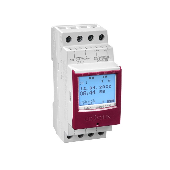 DIN-rail timer, digital with 2 channels, 500 memory slots, 110-230 V AC